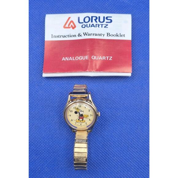 Vtg Disney Lorus Quartz MICKEY MOUSE Ladies Watch 6" Goldtone Band w/New Battery - Picture 4 of 11